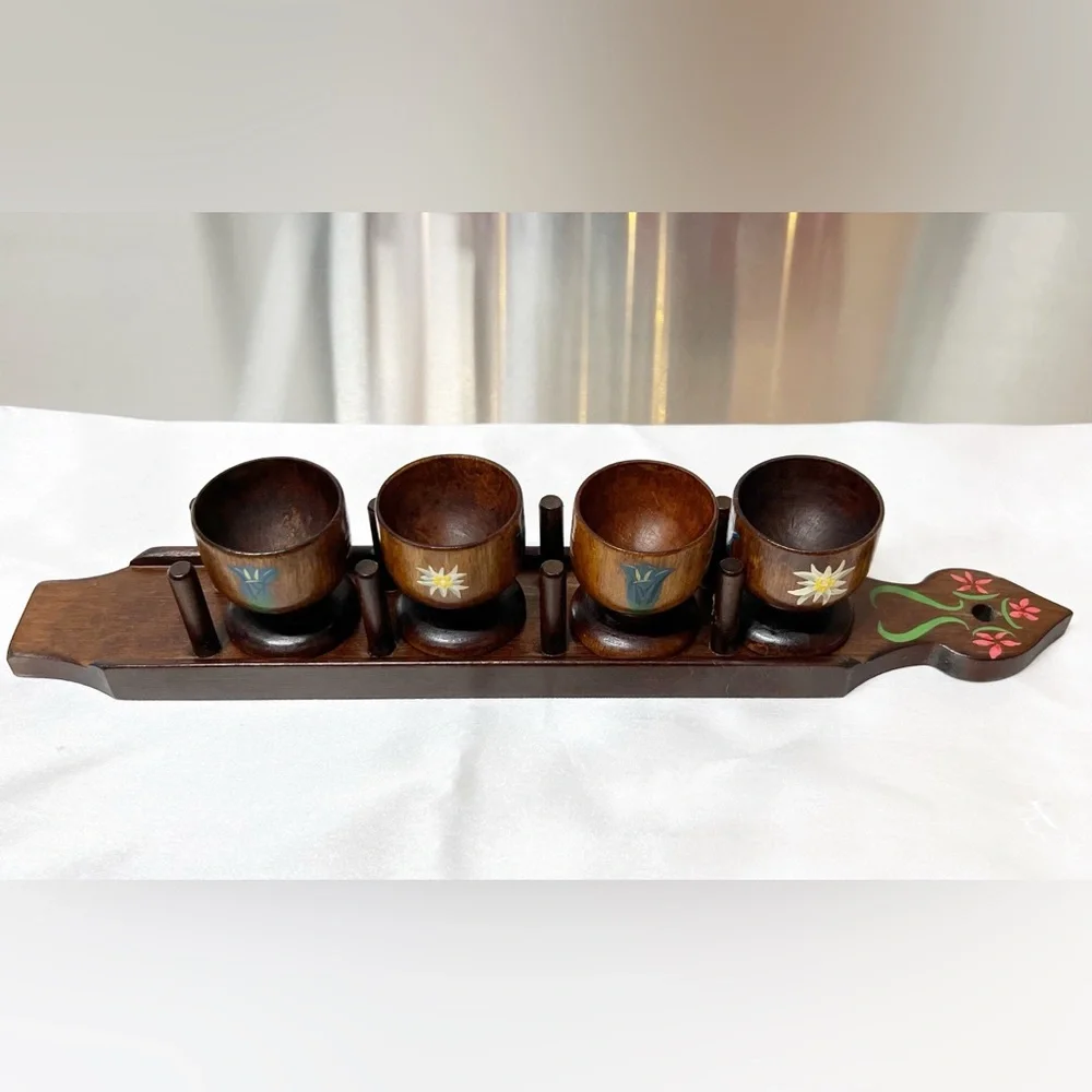Authentic♥️Vintage Bavarian/Austrian Folk Art Wall Hanging Egg Cups